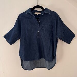 Loft Petite Chambray Dolman Henley Shirt Women’s Size SP Blue Dark Wash Denim